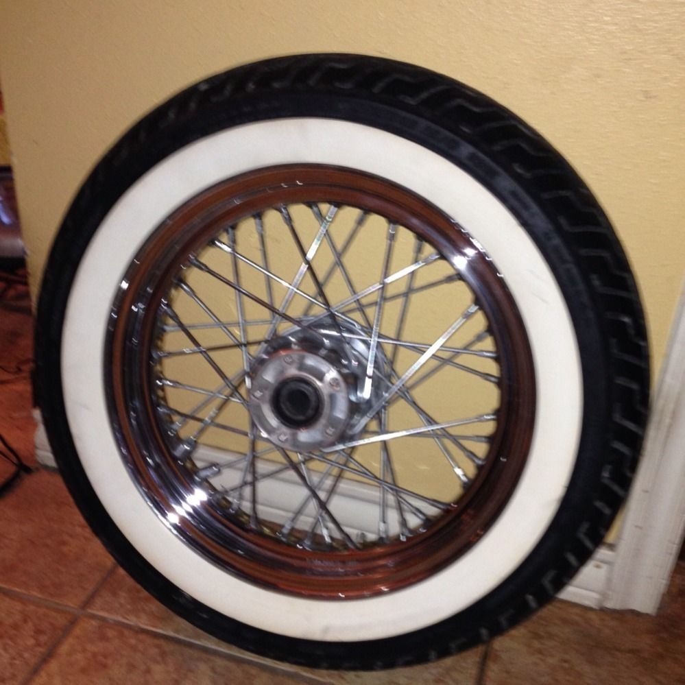 Harley 16 Steel Dual Disk Front Wheel w Whitewall Dunlop MT90B16 Tire