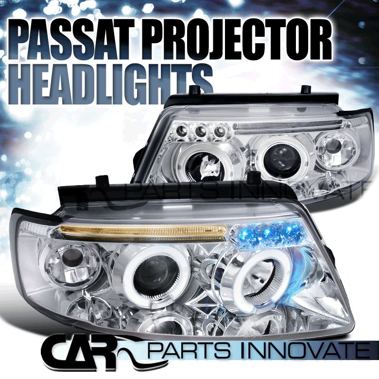 For 97 00 VW Passat B5 Twin Halo Rim LED Projector Headlights Corner