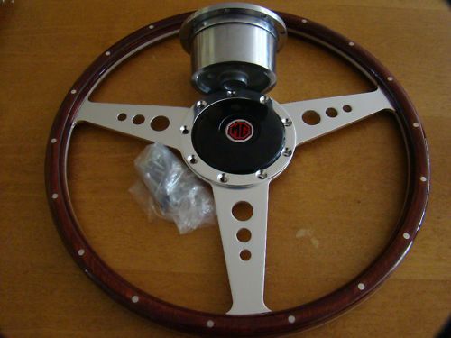 Wood Rim Steering Wheel Alloy Polished Boss MGB 71 76