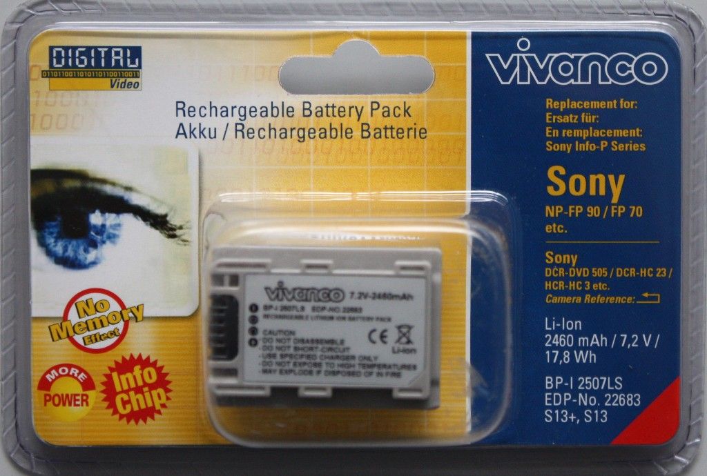 Vivanco Akku 2460mAh für Sony NP FP90 NP FP70 NP FP50